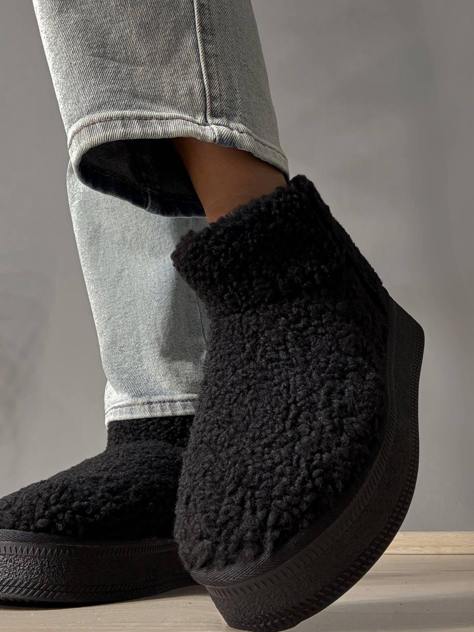 Угги женские Hengji 37-1 с мехом тедди на платформе р. 36 Черный (4970) - фото 7