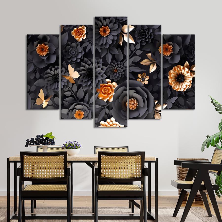 Картина на полотні Розкішні чорні та золоті квіти 137x85 см (V387-5_L)