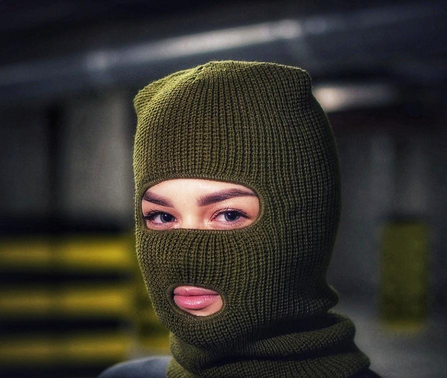 Балаклава маска вязаная унисекс Хаки - фото 2