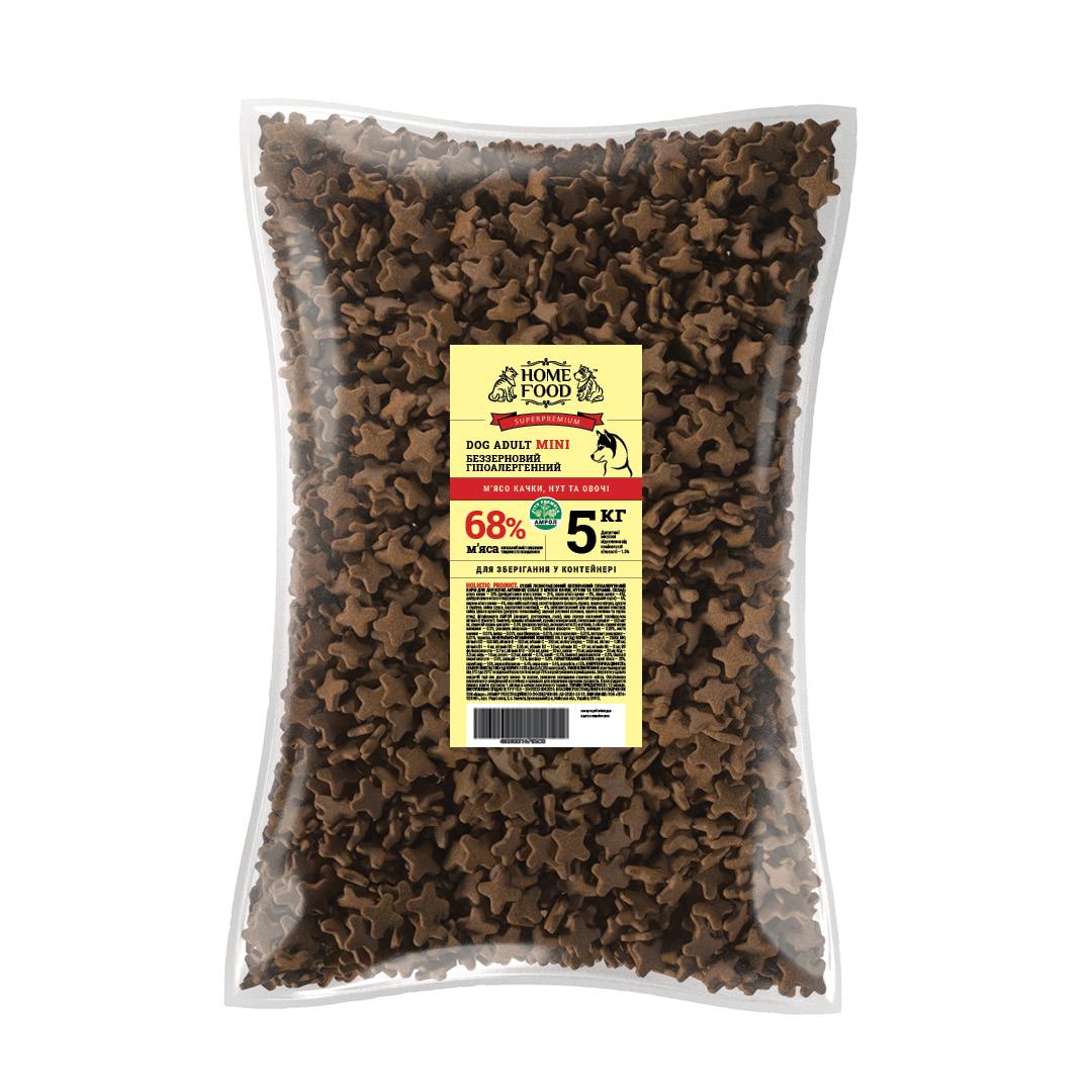 Корм HOME FOOD для дорослих собак дрібних порід беззерновой гіпоалергенний М'ясо качки з нутом 5 кг - фото 1 Корм HOME FOOD для дорослих собак дрібних порід беззерновой гіпоалергенний М'ясо качки з нутом 5 кг - фото 1