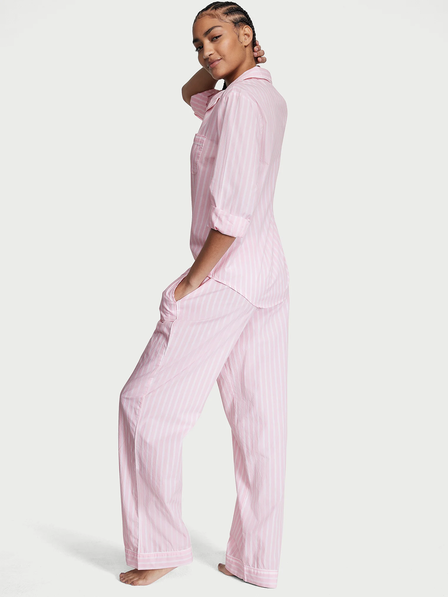 Піжама жіноча Victoria's Secret Cotton Long Pajama Set бавовняна XL Біло-рожевий (15414213) - фото 2