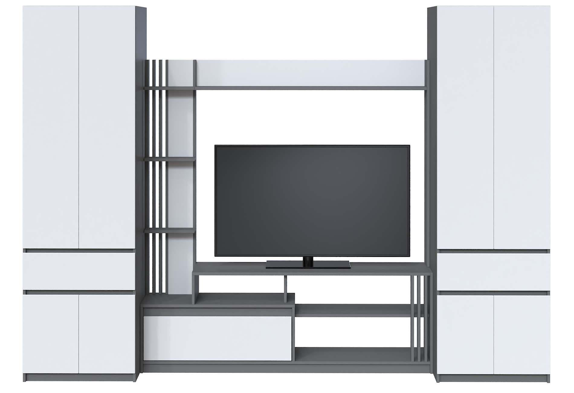 Стенка в гостиную Мастер Форм Брайт 2900х520х2000 мм Антрацитовый/Белый (32812) Стенка в гостиную Мастер Форм Брайт 2900х520х2000 мм Антрацитовый/Белый (32812)