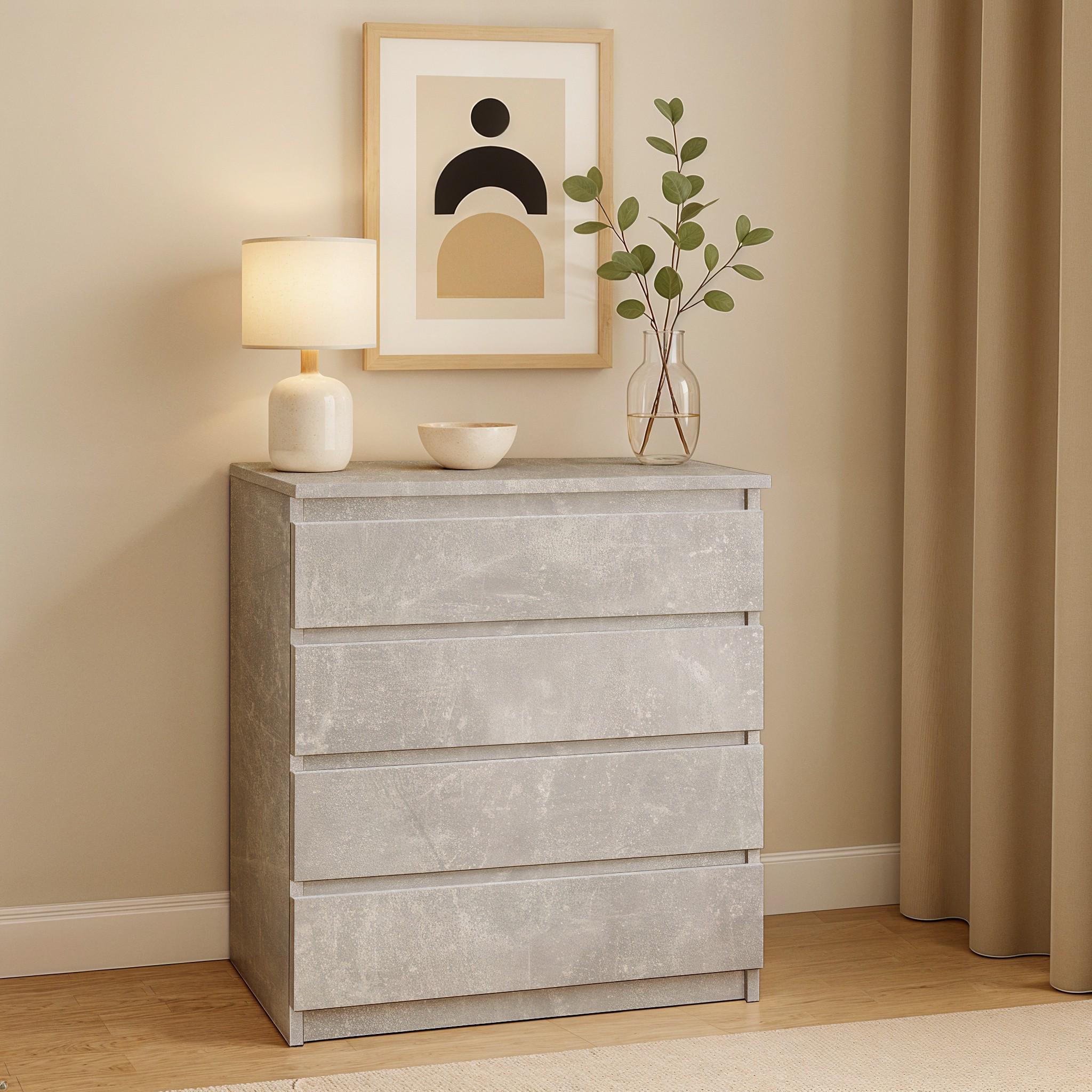 Комод на 4 ящика без ручек Kvatro 700х380х860 мм Бетон