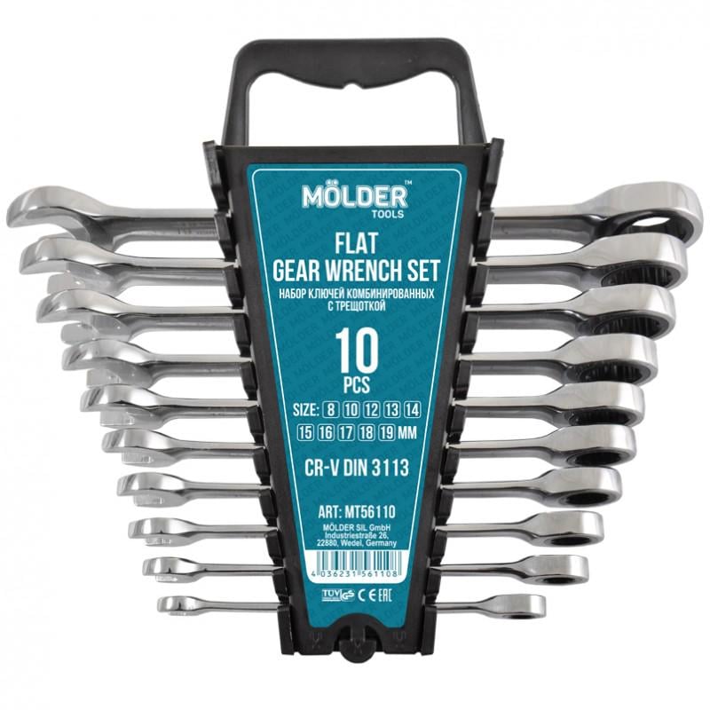 Набор ключей комбинированных Molder с трещотко CR-V 8-19 мм 10 шт. (MT56110)