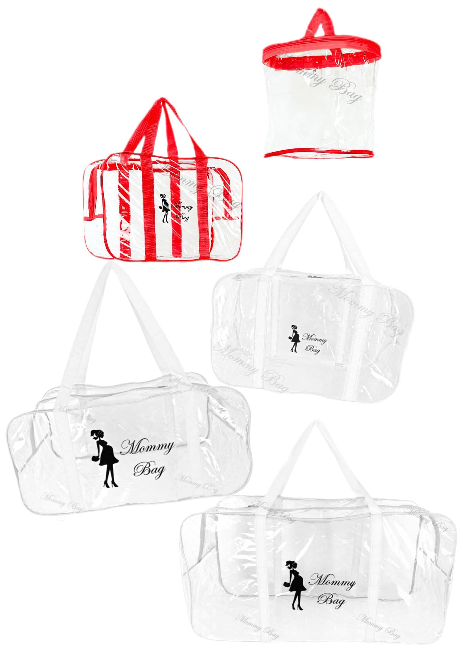 Набор из прозрачных сумок в роддом Mommy Bag с органайзером S/M/L/XL Красно-белый (143838)