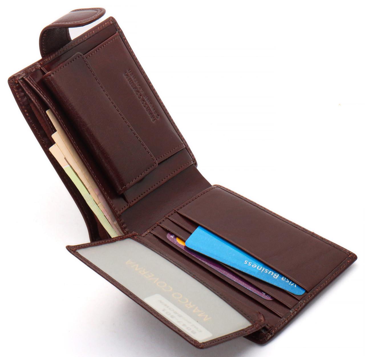 Мужское портмоне Marco Coverna на кнопке из натуральной кожи Коричневый (B047-801) - фото 6 Мужское портмоне Marco Coverna на кнопке из натуральной кожи Коричневый (B047-801) - фото 6