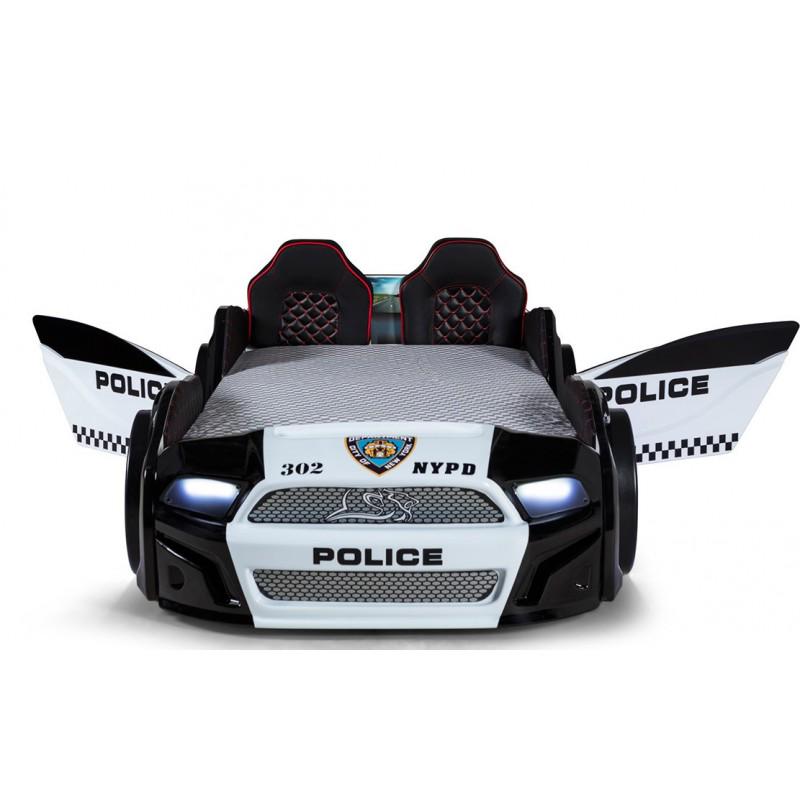 Кровать-машина Super Car Мустанг Полиция с кожаными сидениями и звуковыми эффектами/пульт ДУ Черный/Белый - фото 3 Кровать-машина Super Car Мустанг Полиция с кожаными сидениями и звуковыми эффектами/пульт ДУ Черный/Белый - фото 3