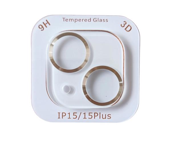 Защитное стекло Tempered Glass Metal Classic 3D на заднюю камеру для Apple iPhone 15/15 Plus Золотой (32616)