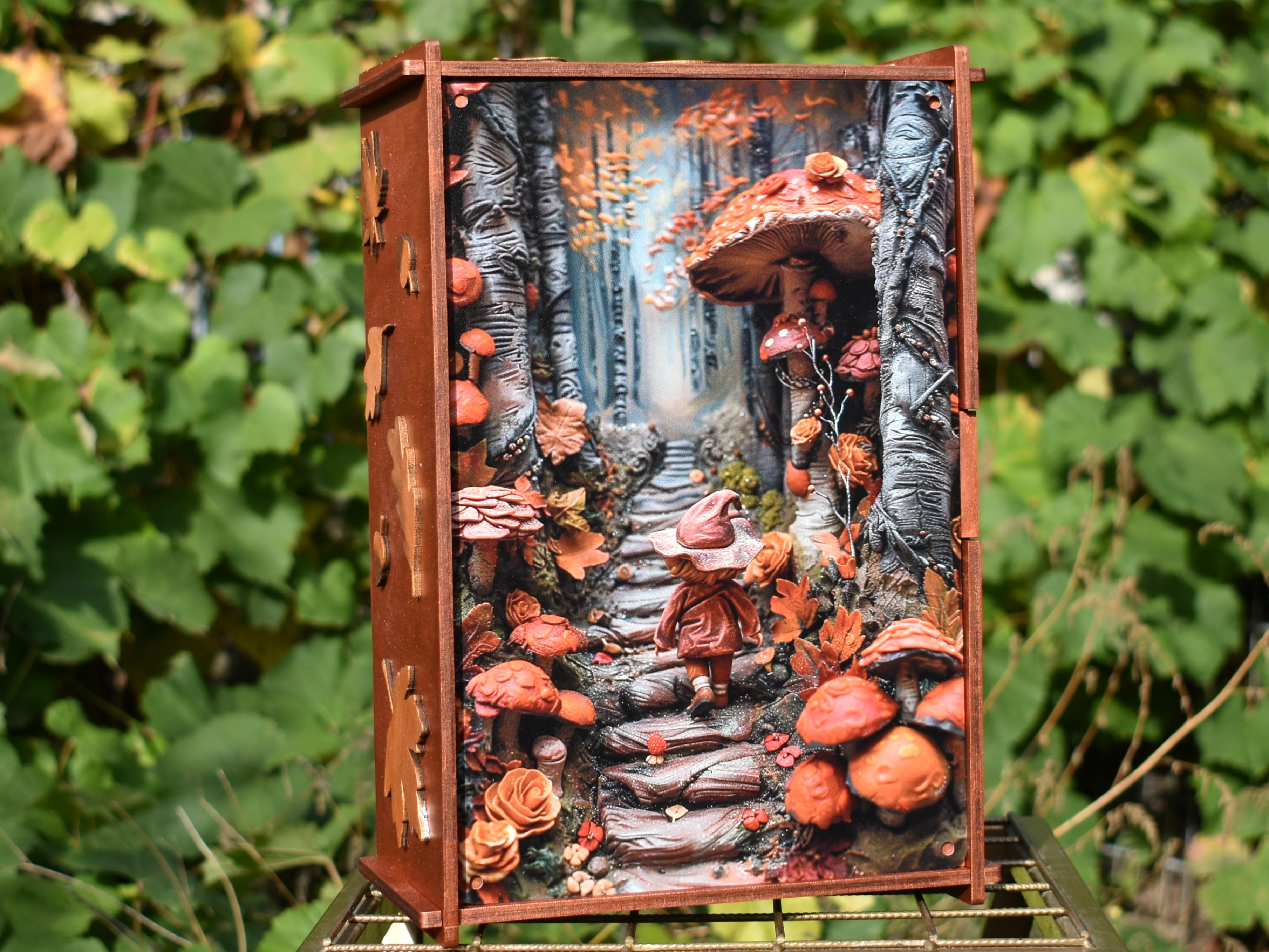 Подарункова коробка Лісовий гном 3D з фанери 20х30х12 см (21683117) - фото 8