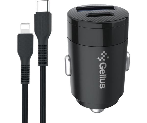 Зарядное устройство автомобильное Gelius Pro Inch Twix GP-CC010L USB QC3.0 Type-C PD 30W cable Type-C-Lightining Black