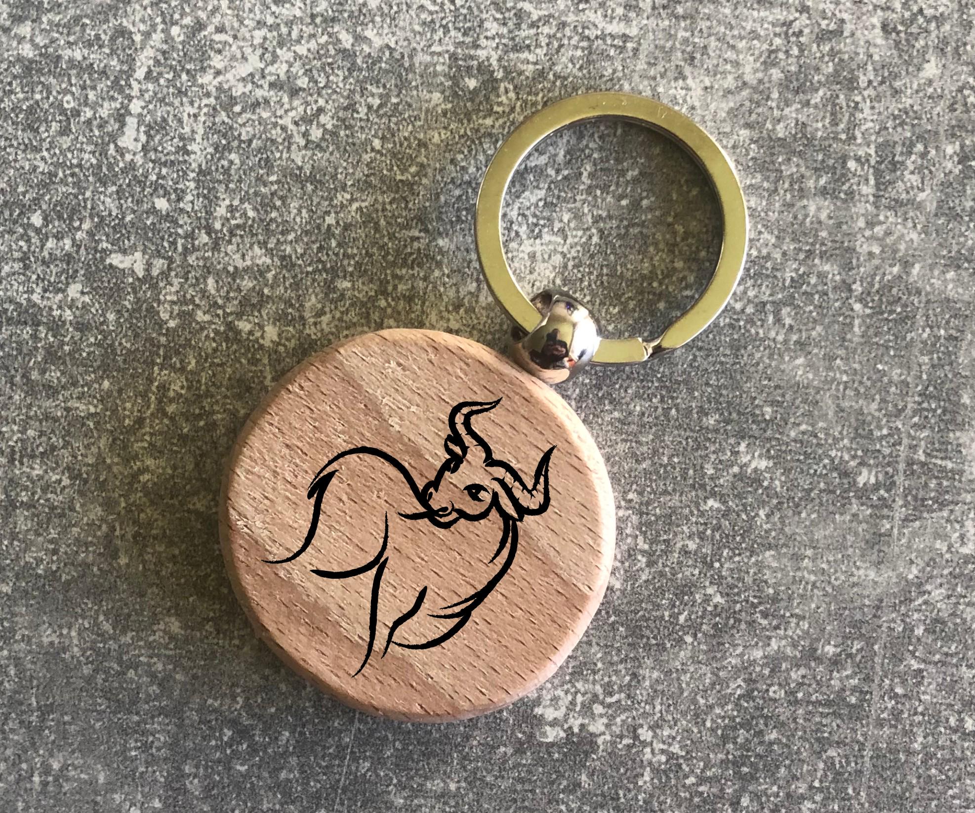 Брелок деревянный круглый с изображением зодиака "Телец" (15010204038)