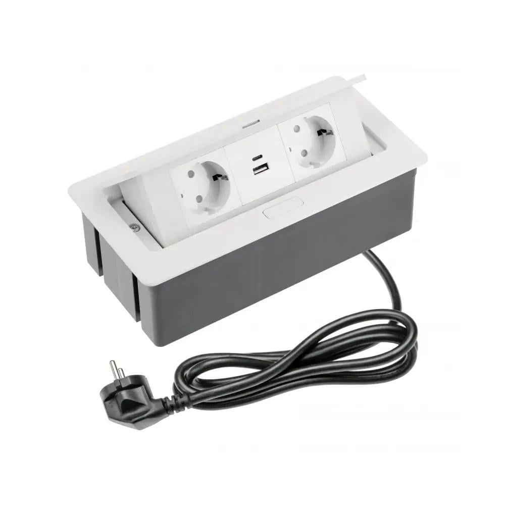 Розетка мебельная в столешницу врезная GTV SOFT 2хShuko USB-A/С кабель 1,5 м Белый (28688911)