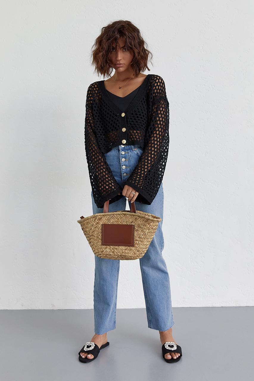 Кардиган укороченный на пуговицах L Черный (11092654) - фото 5 Кардиган укороченный на пуговицах L Черный (11092654) - фото 5