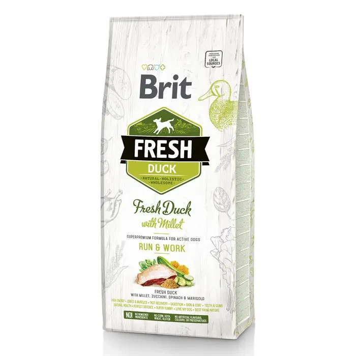 Сухой корм активных собак всех пород Brit Fresh Duck with Millet Run&Work 12 кг (170997/30816)