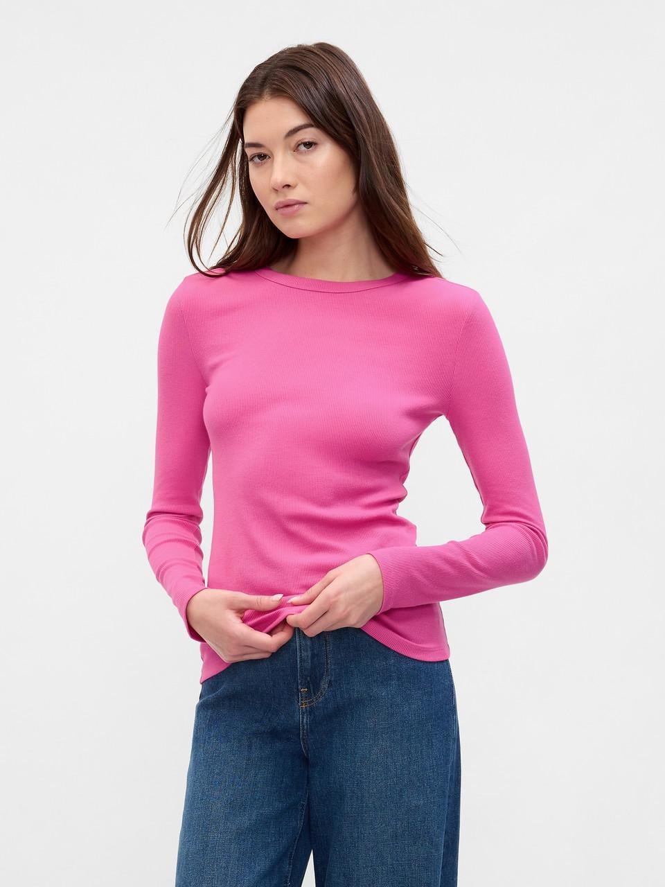 Лонгслив женский GAP Ribbed Crewneck T-Shirt S Розовый (4826241296594) Лонгслив женский GAP Ribbed Crewneck T-Shirt S Розовый (4826241296594)