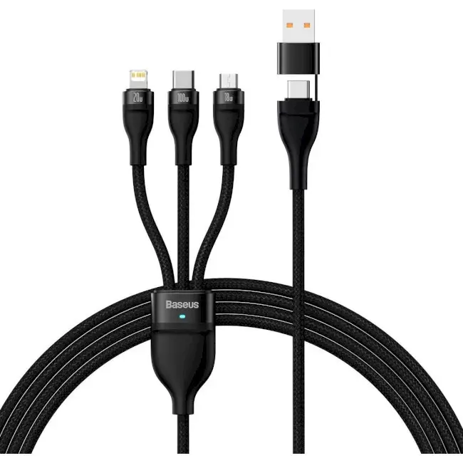 Кабель BASEUS Flash Series II 3в2Cable USB/Type-C to MicroUSB/Lightning/Type-C CASS030101 100W 1,2 м Black