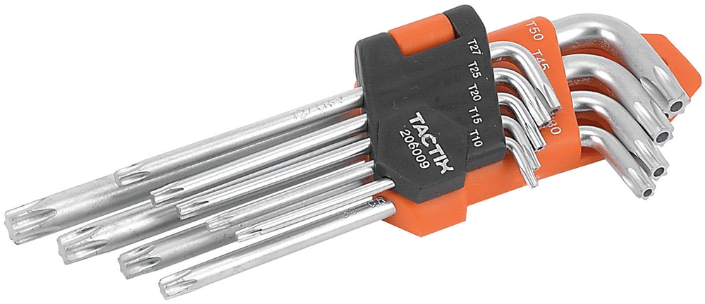 Набор ключей Tactix TORX TR10-TR50 с отверстием сталь Cr-V L-типа 9 шт. (INSKLKLHT010050LT0)