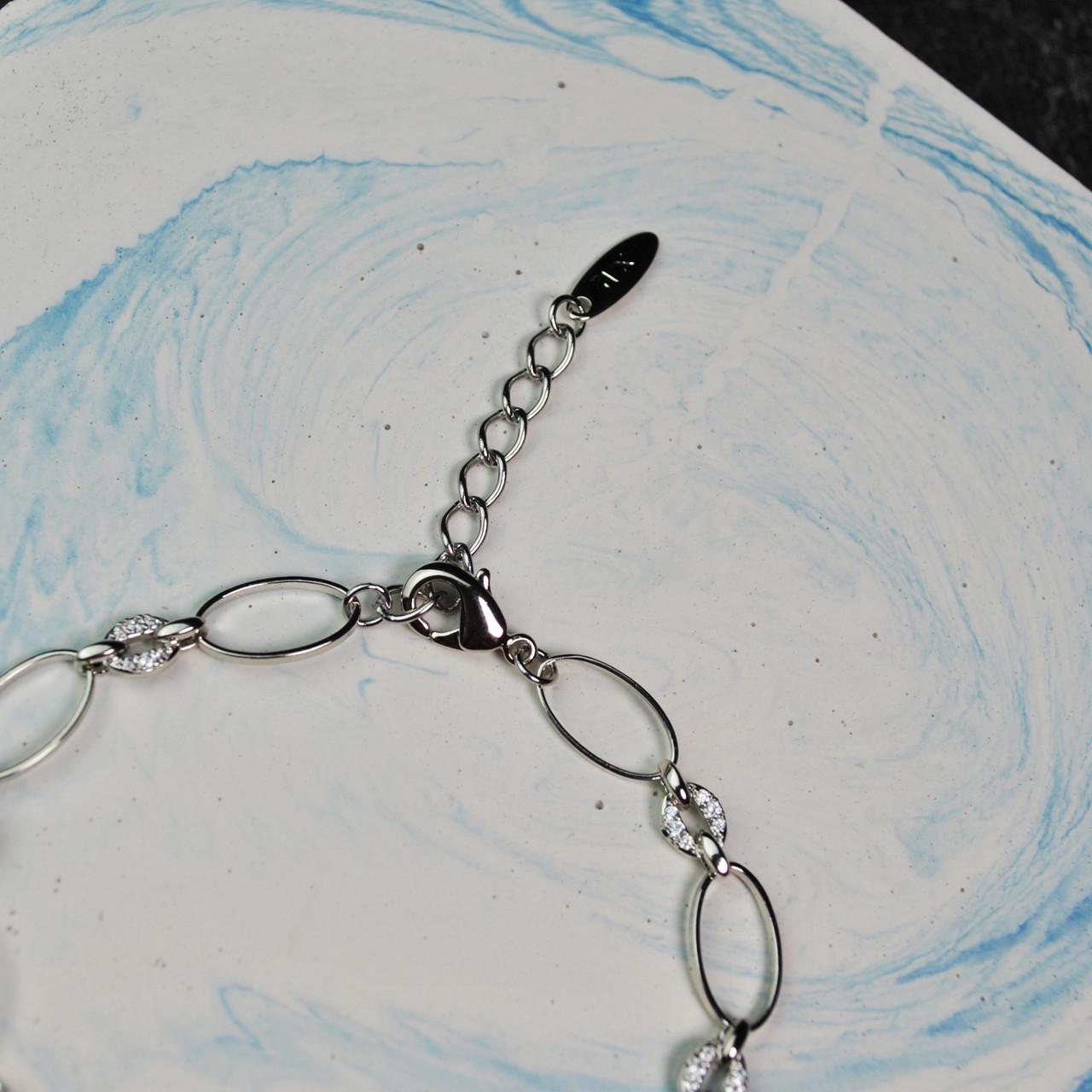 Браслет овали з фіанітами медична сталь родій (x153-1) - фото 3