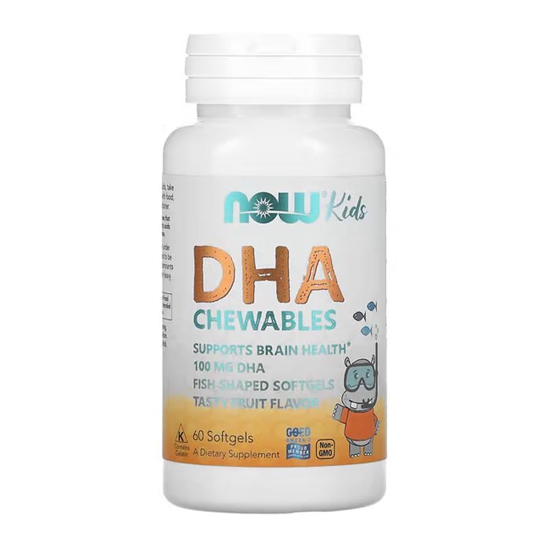 Омега жирные кислоты для детей NOW Kids Chewable DHA 60 капс. (08232-01)