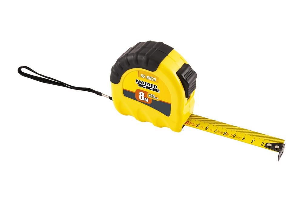 Рулетка MasterTool 8 м х 25 мм тип Shiftlock/фіксатор полотна/нейлонове покриття (62-8025)