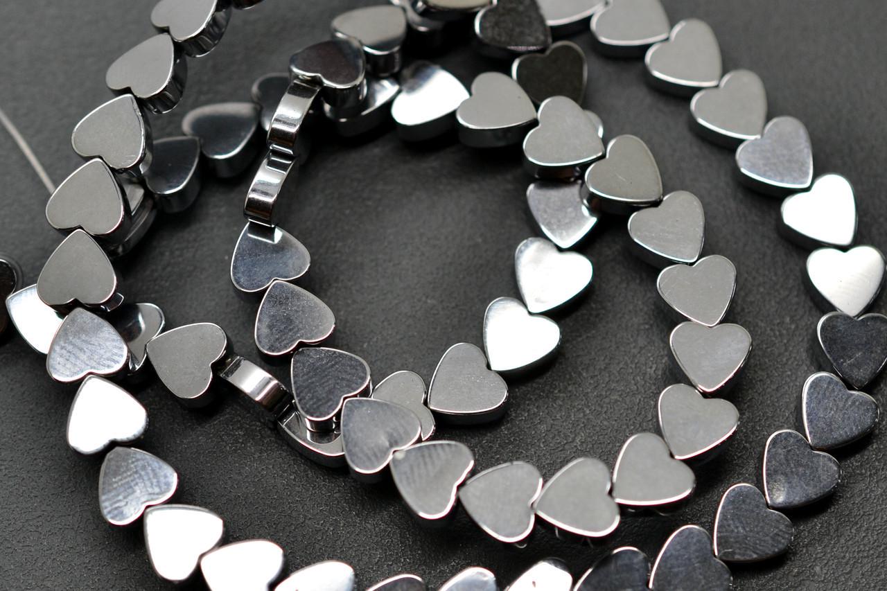 Бусины Сердце Гематит 6х2 мм Рондель нить 40 см Серебристый (БГ0602с00)