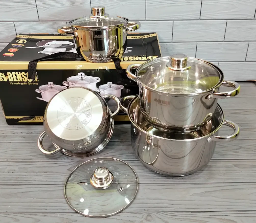 Набор кастрюль из нержавеющей стали 12 предметов Benson (BN-208) - фото 7 Набор кастрюль из нержавеющей стали 12 предметов Benson (BN-208) - фото 7