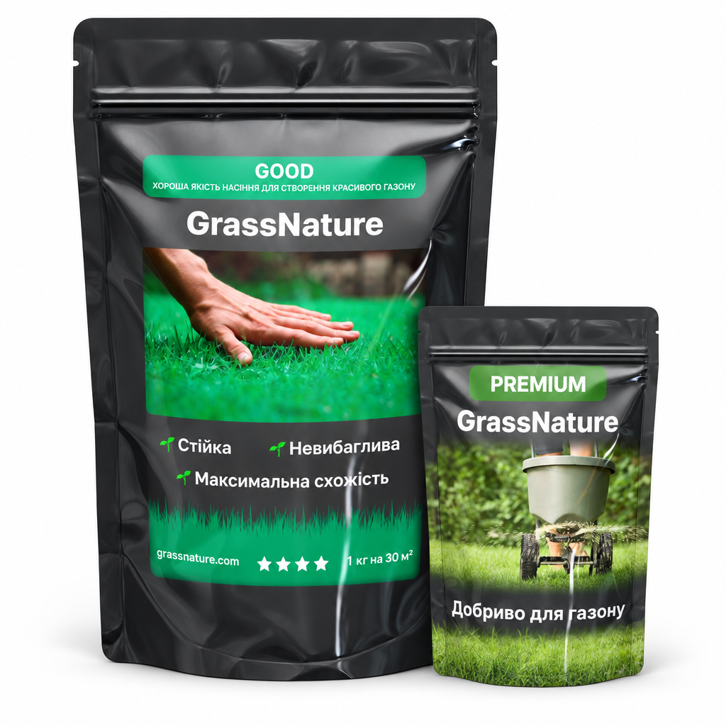 Комплект для газона GrassNature травосмесь газонная GOOD и удобрение Premium 1 кг/30 м2 (38470595)