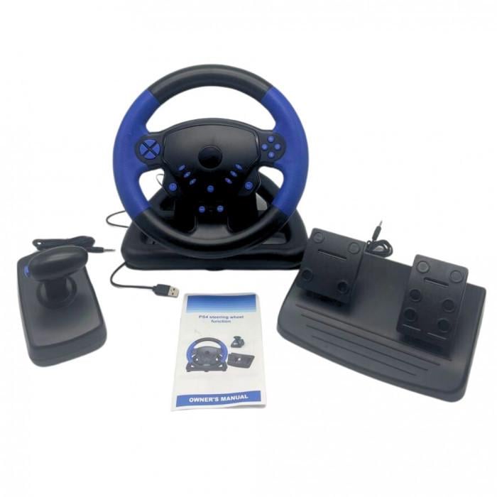 Ігрове кермо дротове Rias Steering Wheel 4в1 з педалями та коробкою передач Black/Blue (3_04451) - фото 5