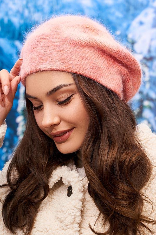 Берет шерстяной Braxton Герда тай дай женский Пудровый/Красный (6010-1)