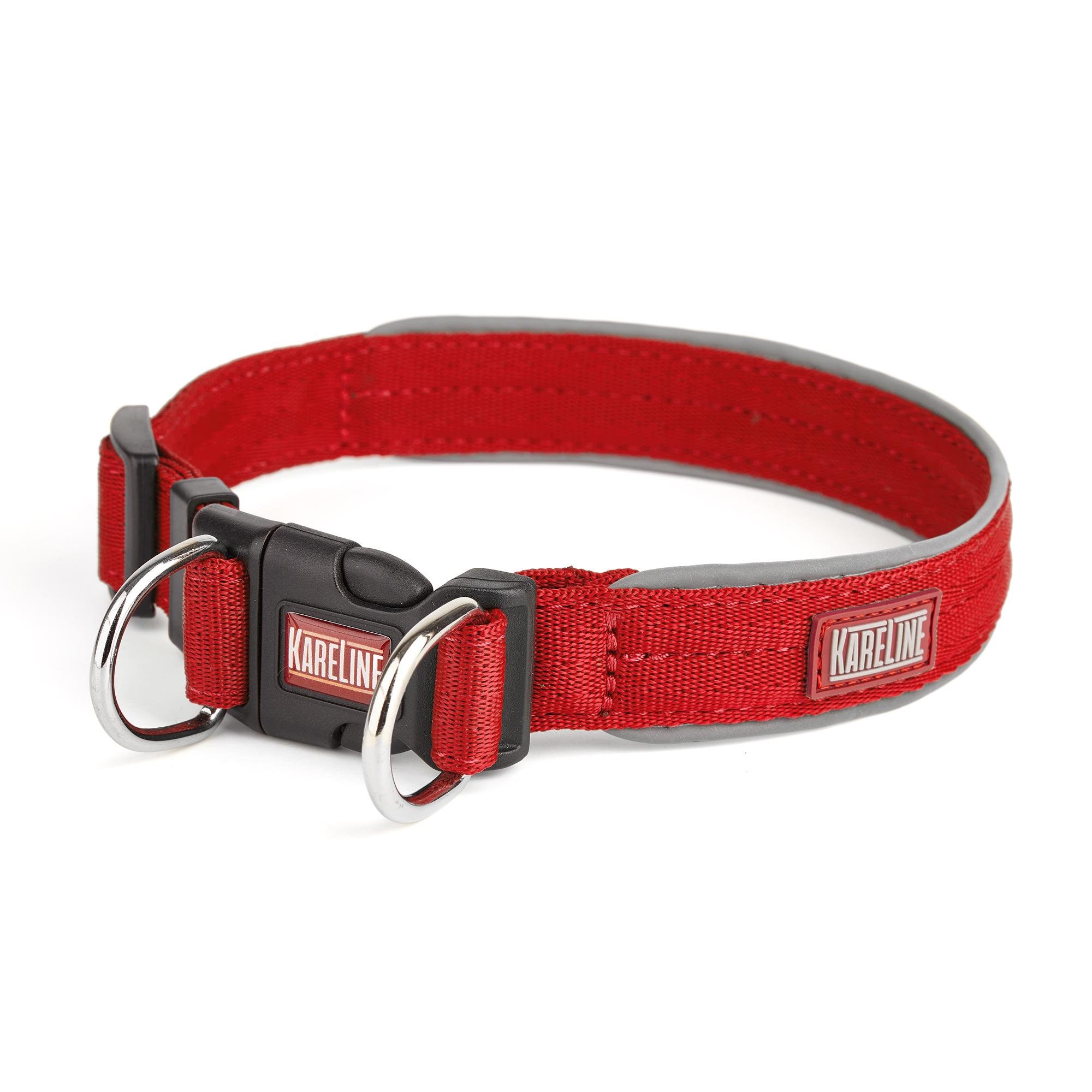 Ошейник KareLine усиленный нейлоновый с пластиковой пряжкой и светоотражающим кантом 25 мм 430-470 мм Красный (0960/6)