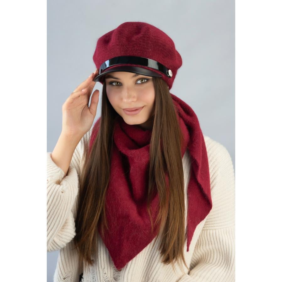 Комплект женский Braxton 4953-5 шерстяной шапка с козырьком одинарная и косынка Бордовый Комплект женский Braxton 4953-5 шерстяной шапка с козырьком одинарная и косынка Бордовый