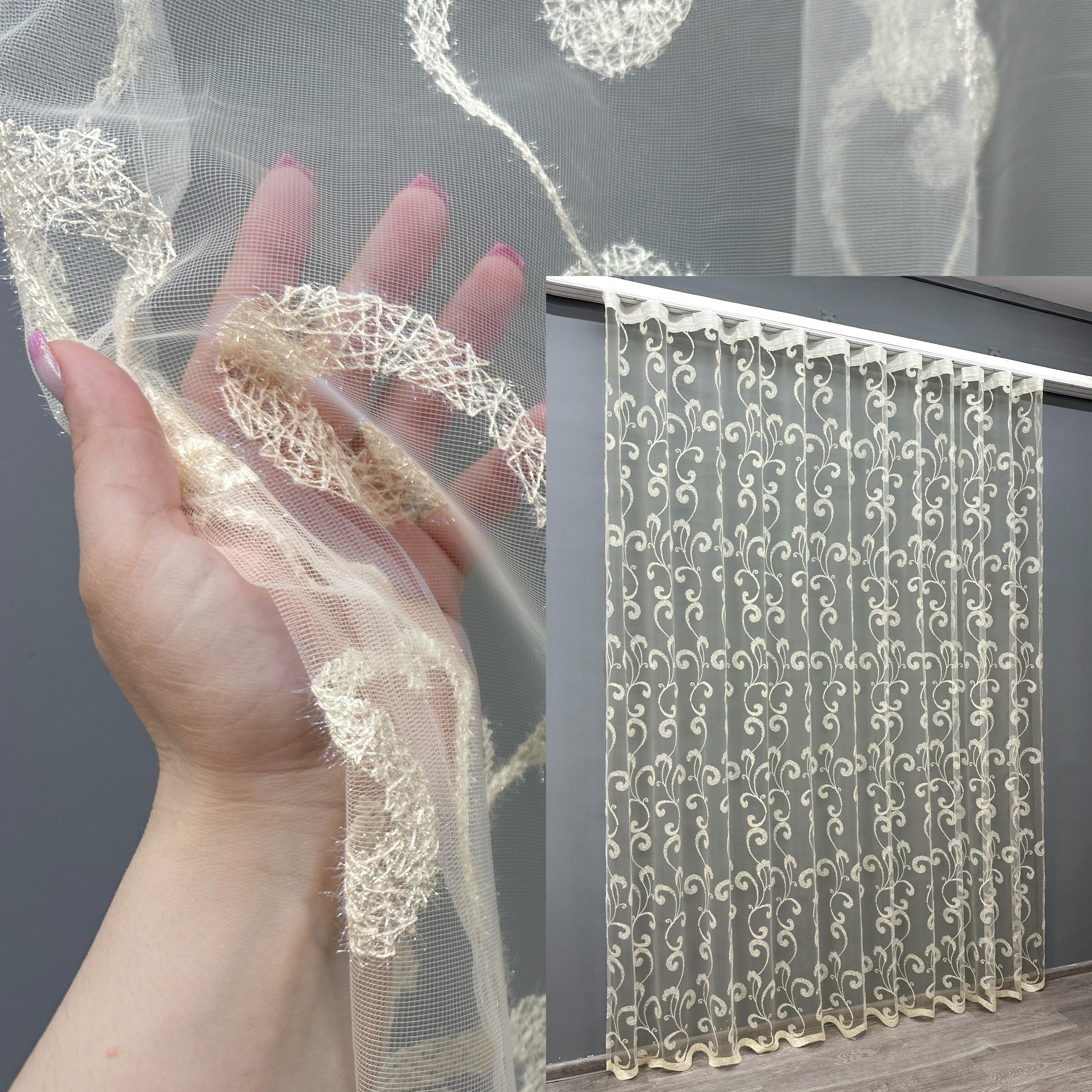 Тюль VR-Textil 1684т Фатін з вишивкою та люрексом 300х270 см Молочний (42-0727) - фото 3 Тюль VR-Textil 1684т Фатін з вишивкою та люрексом 300х270 см Молочний (42-0727) - фото 3