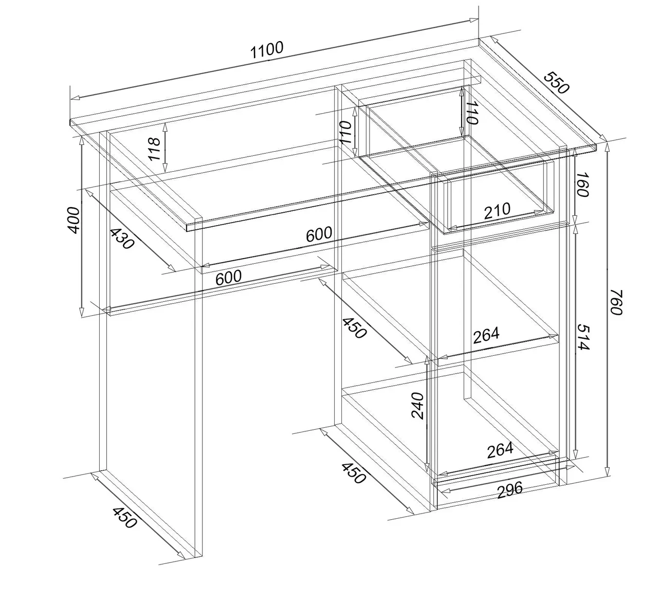 Стол письменный Kontinent СП-1 No10 110х55х76 см Антрацит (55767929) - фото 3