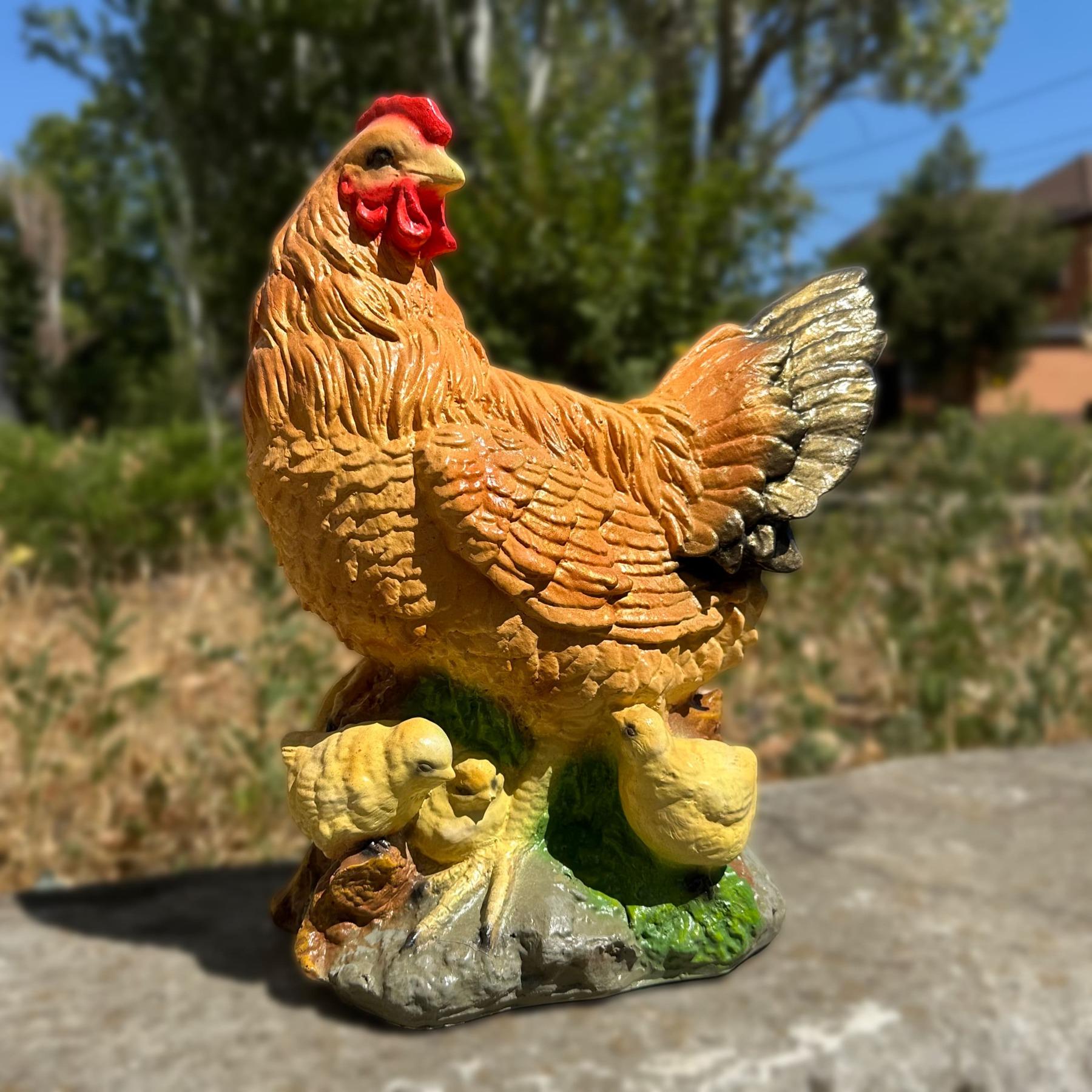 Садова фігура Курка з курчатами з полістоуну для саду та дому 39×32×14 см (4434)