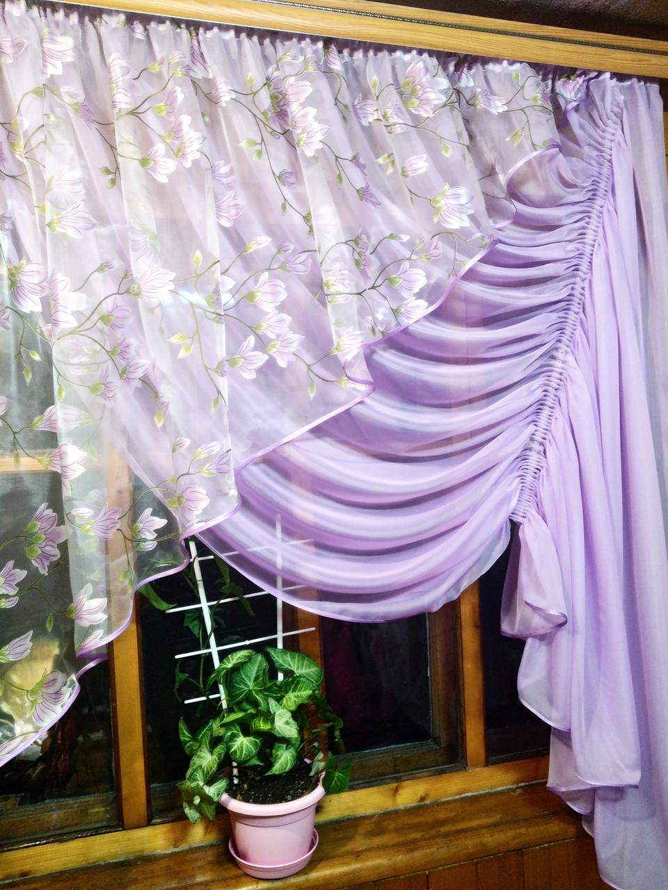 Фіранка коротка готова Камелія бузок гілочка права - фото 2