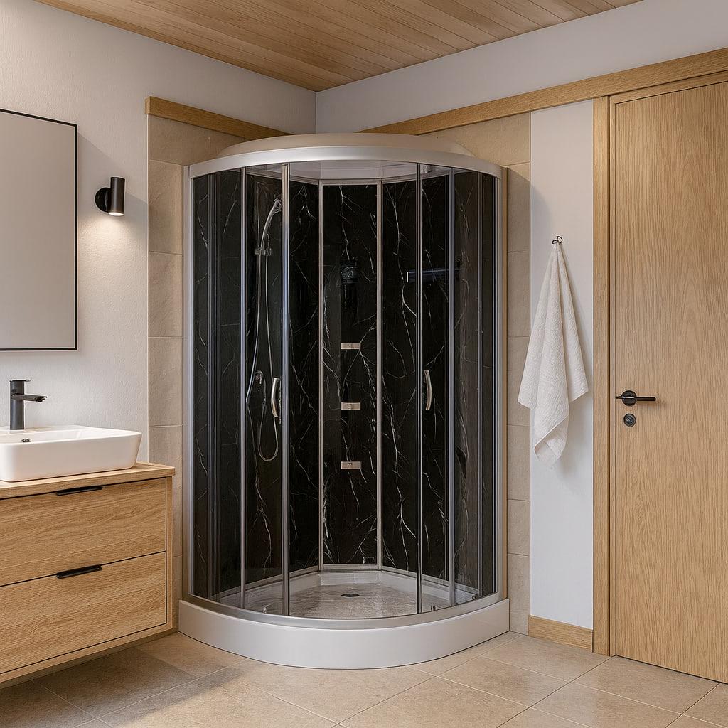 Душевой бокс TKF 100/1 BG полукруглый поддон 15 см с гидромассажем 100х100x215 см Черный оникс (А0046386)