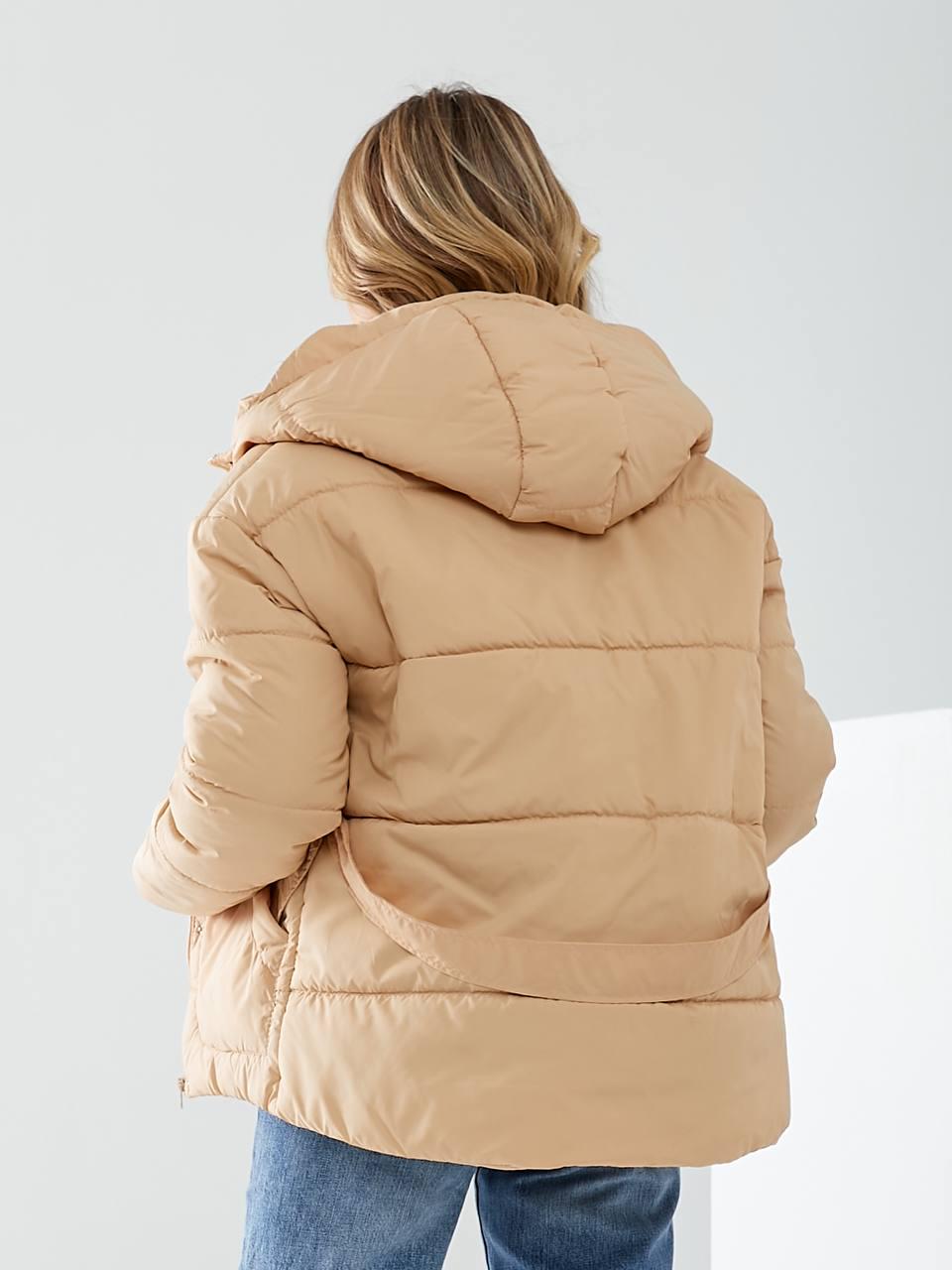 Куртка утеплена Khan коротка з поясом р. 42 Персиковий беж (Kh332) - фото 4 Куртка утеплена Khan коротка з поясом р. 42 Персиковий беж (Kh332) - фото 4