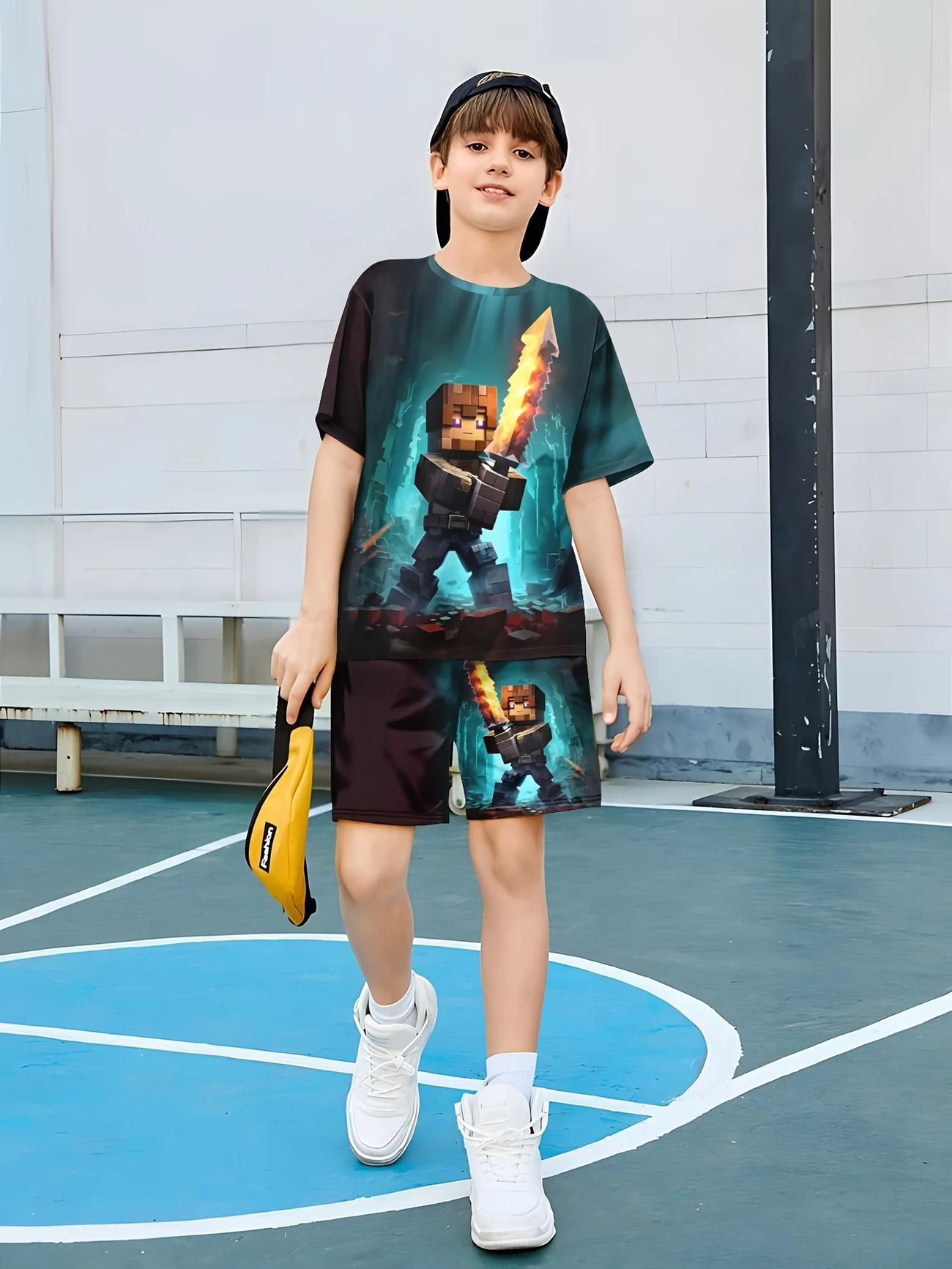 Комплект детский летний для мальчика Minecraft Огненный рыцарь шорты/футболка с двусторонним принтом 116-128 см Разноцветный (D-0071) - фото 3 Комплект детский летний для мальчика Minecraft Огненный рыцарь шорты/футболка с двусторонним принтом 116-128 см Разноцветный (D-0071) - фото 3