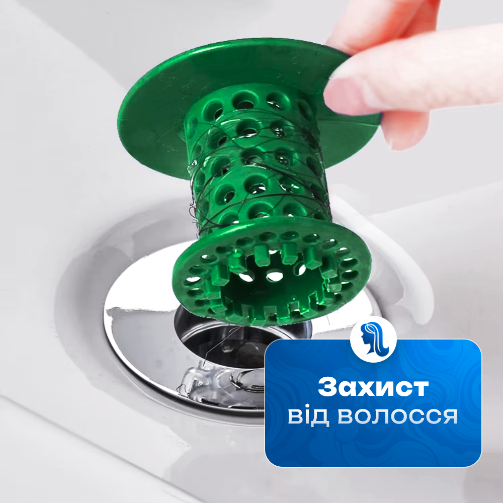 Пробка-фільтр силіконова для зливу BRS від волосся та сміття Green (23572028) - фото 3