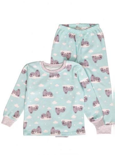 Пижама для девочки теплая Flamingo Мишки 329-307 128 см Бирюзовый (158330)