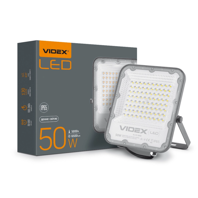 Прожектор LED Videx Premium 50W 5000K 220V Gray (VL-F2-505G)