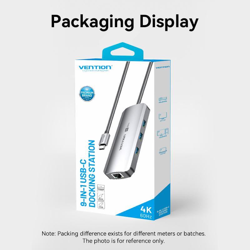 USB-хаб Vention Type-C-3x USB 3.0/5 Гбит/с HDMI 4K 60Hz/Type-C PD 100W/SD/TF карты RJ45 1 Гбит/с 3,5 мм minijack USB-C Серый (TQLHB) - фото 17