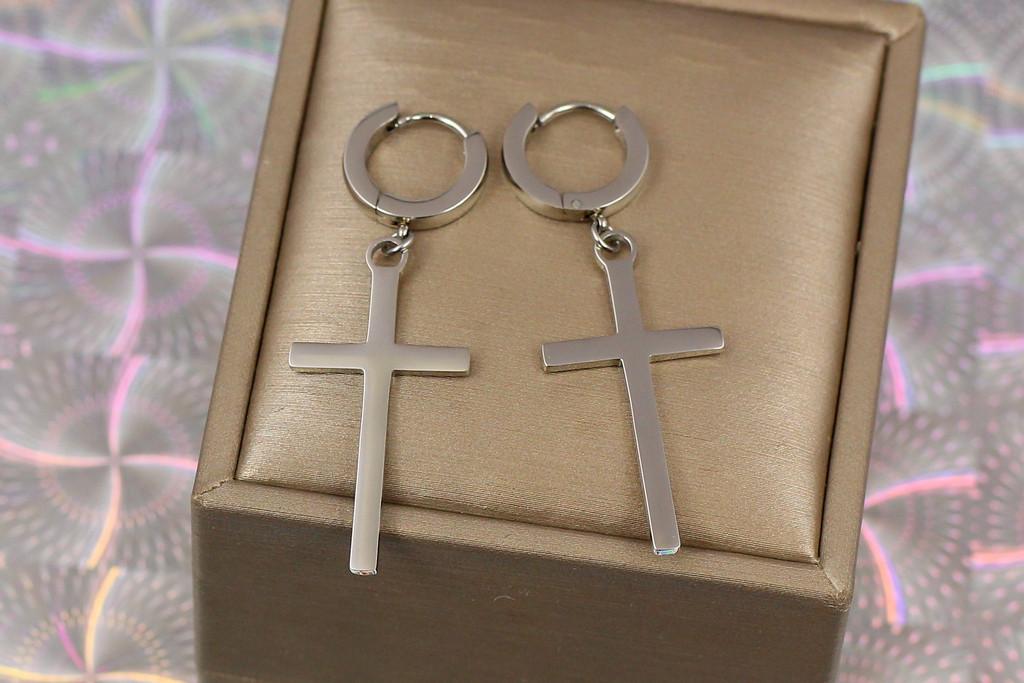 Серьги подвески Xuping Jewelry Крестики гладкие 5 см Серебристый (1752627118)