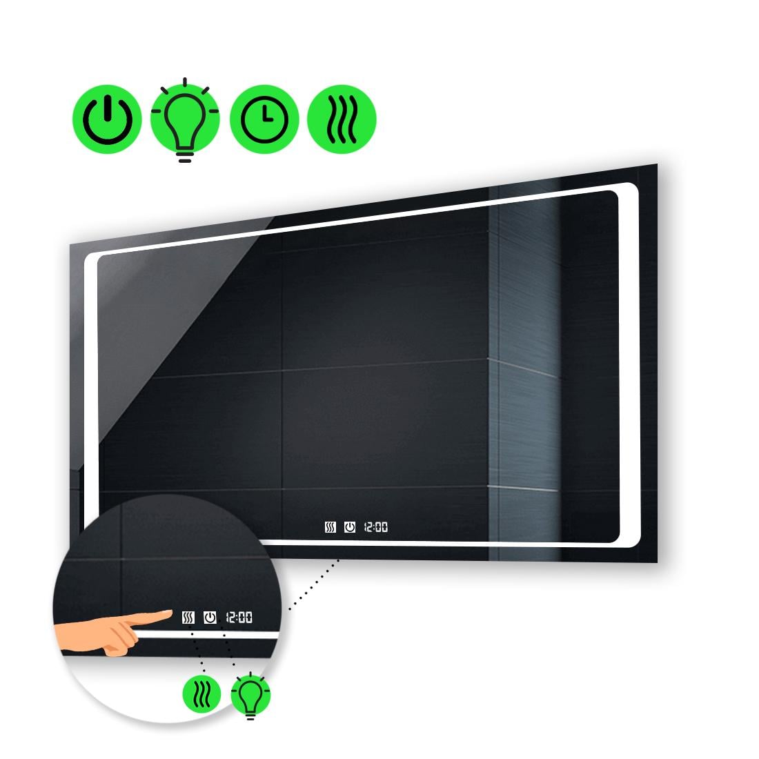 LED-зеркало 110x70 см с двумя сенсорами часами и подогревом Emma (Emmag182)