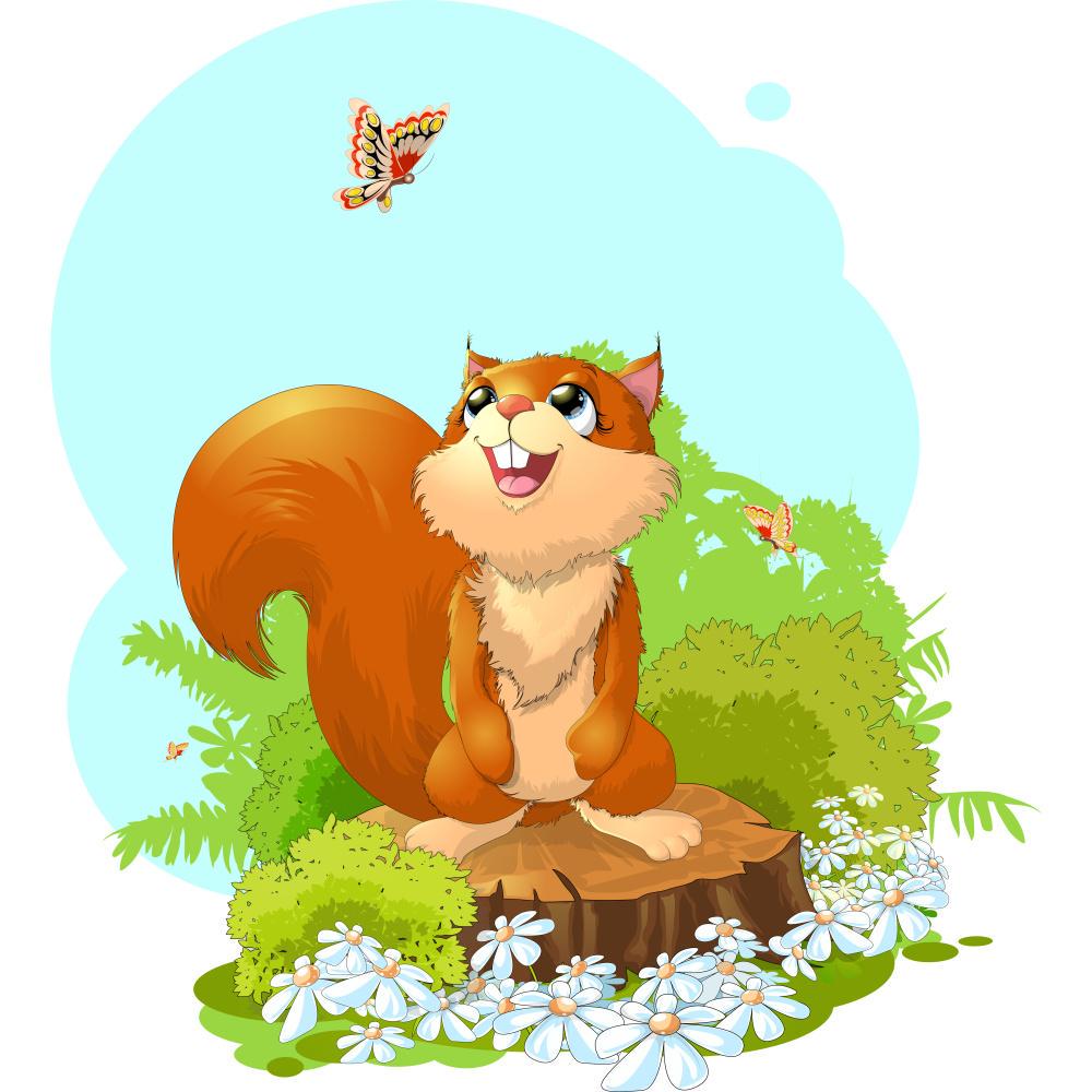 Картина по номерам Strateg Премиум Белочка играет с бабочкой с лаком и уровнем 30х30 см (ES169)