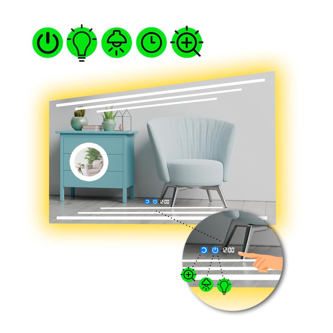 Зеркало с LED подсветкой Francisca с двумя сенсорами и линзой с подсветкой 110x70 см (8776172)