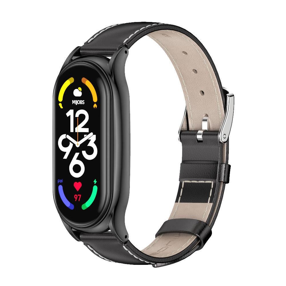 Ремешок для смарт-браслетов MiJobs Plus кожаный для Xiaomi Mi Band 5/4/3 Черный (1573P)