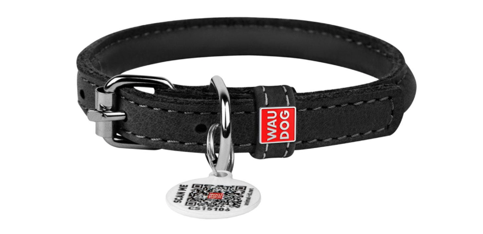 Ошейник для собак Waudog Soft круглый кожаный 6 мм x 17-20 см Черный
