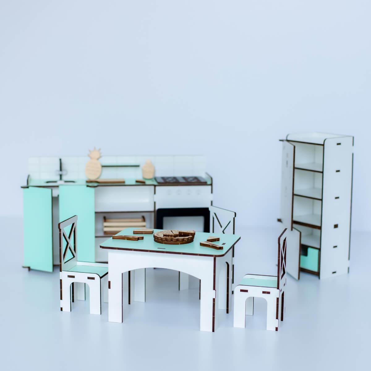 Набор кукольной мебели для Барби NestWood Кухня Бело-мятный (kmb004mnew)