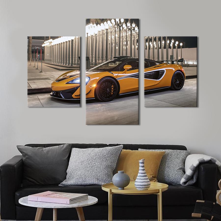 Картина на холсте триптих Стильный оранжевый McLaren 620R 96x60 см (1271-32)